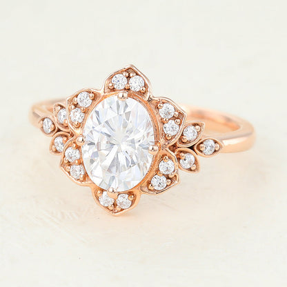 1.33 CT Oval Cluster Moissanite Engagement Ring