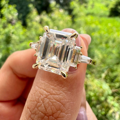 5.75 CT Emerald Three Stone Moissanite Engagement Ring