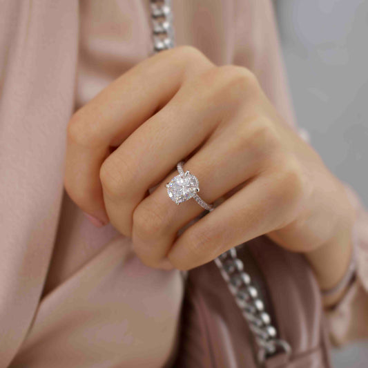 2.1 CT Oval Hidden Halo & Pave Lab Grown Diamond Engagement Ring