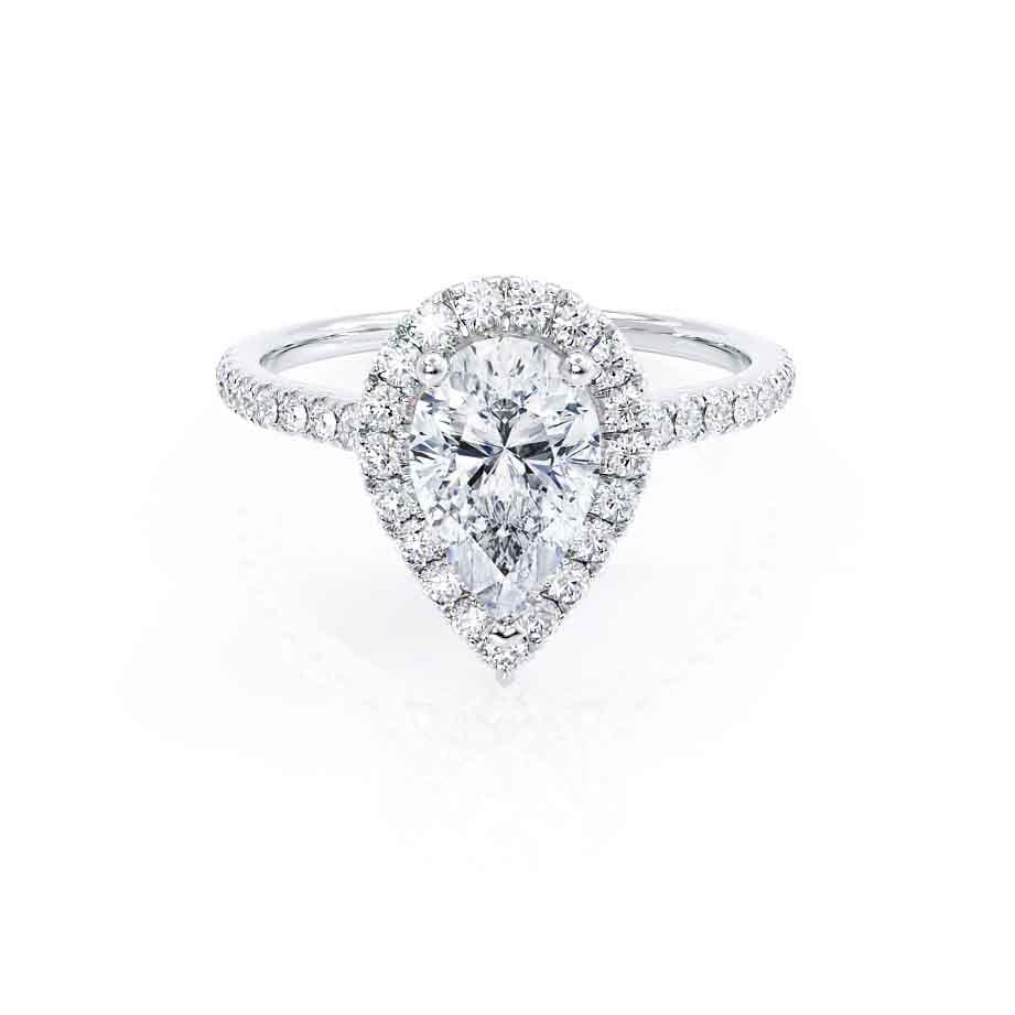 0.94 CT Pear Halo & Pave Lab Grown Diamond Engagement Ring