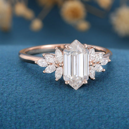 0.6 CT Hexagon Cluster Lab Grown Diamond Engagement Ring