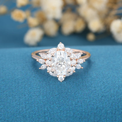 1.33 CT Oval Cluster Lab Grown Diamond Engagement Ring