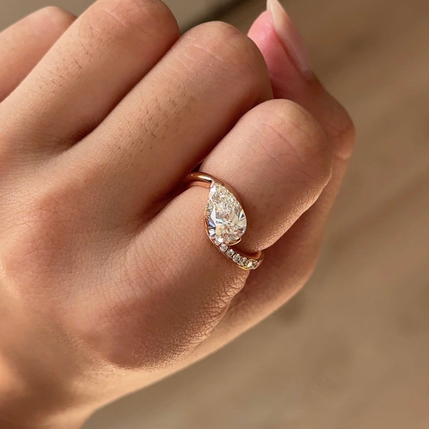 1.54CT East West Pear Swirl Pave Moissanite Engagement Ring