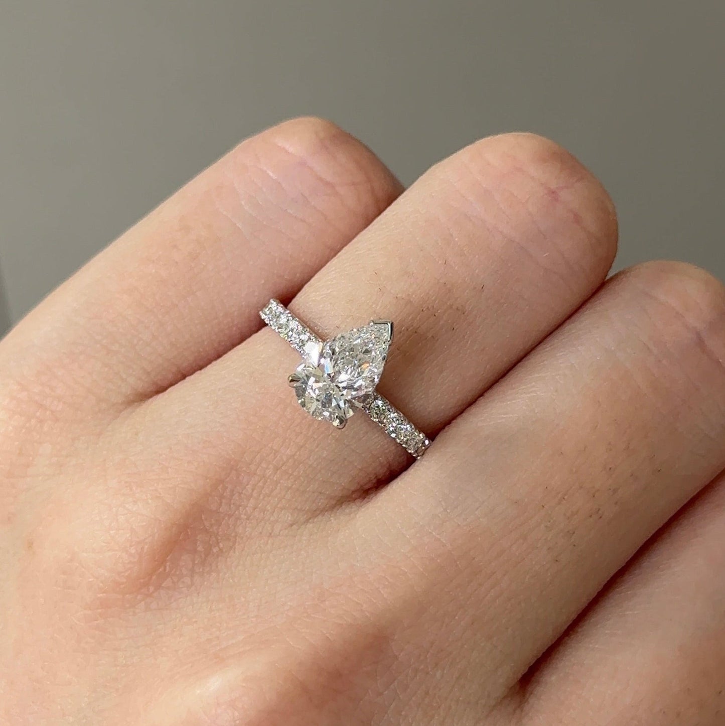 1.05 CT Pear Pave Moissanite Engagement Ring