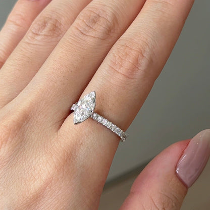 1.02 CT Marquise Pave Moissanite Engagement Ring