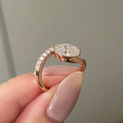 1.59 CT Oval Swirl Pave Moissanite Engagement Ring