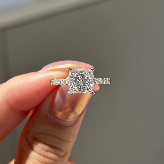 2 CT Princess Pave Moissanite Engagement Ring