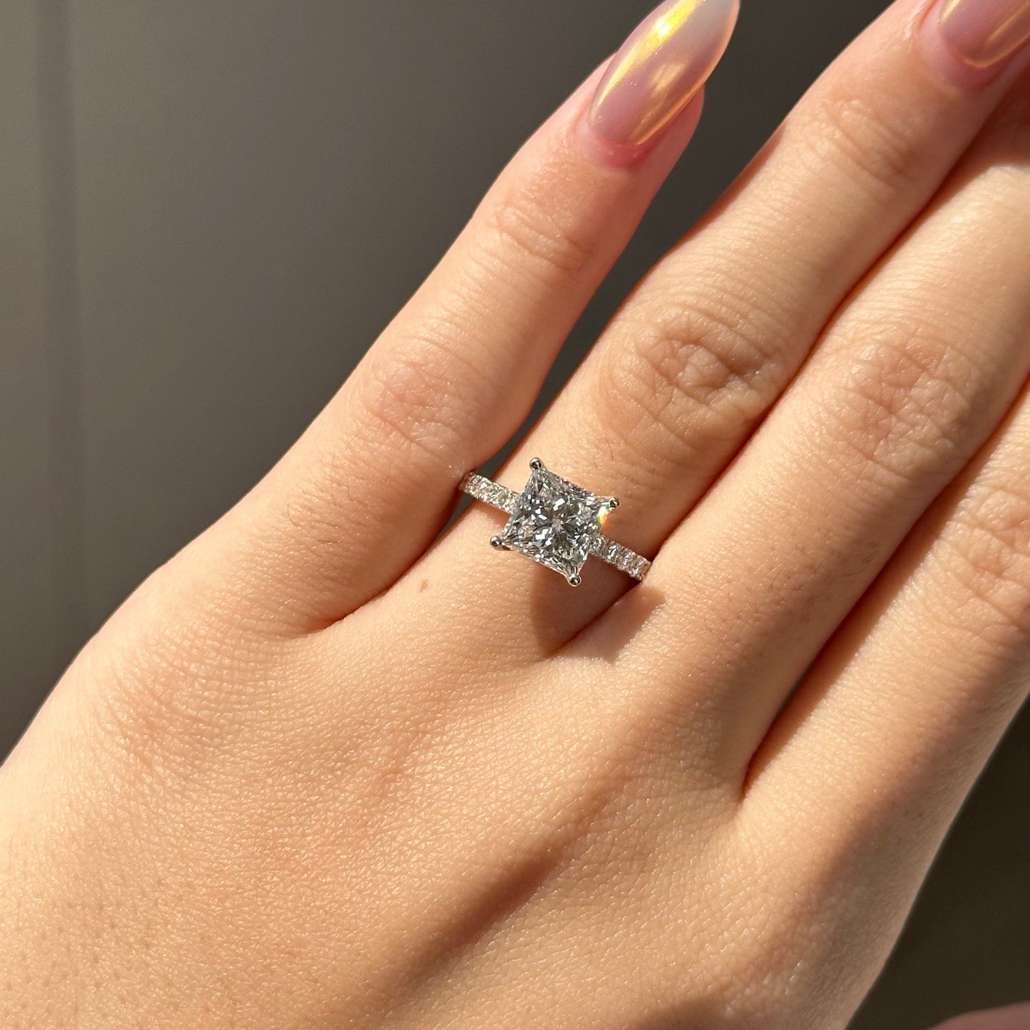 2 CT Princess Pave Moissanite Engagement Ring