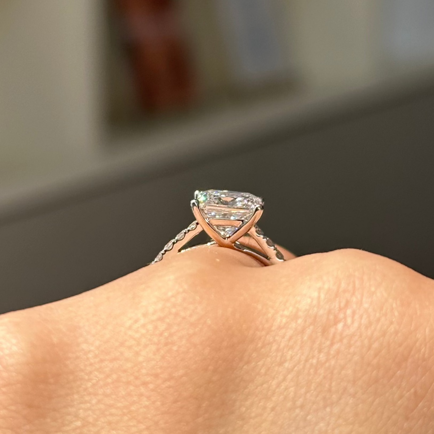 2 CT Princess Pave Moissanite Engagement Ring