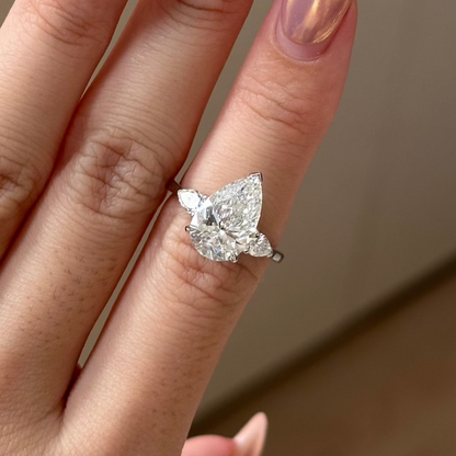 3.07 CT Pear Three Stone Moissanite Engagement Ring