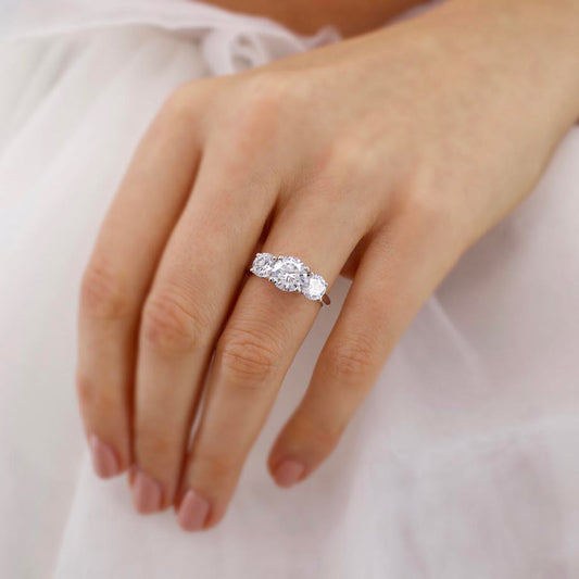 1.5 CT Round Three Stone Lab Grown Diamond Engagement Ring