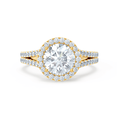 1 CT Round Halo, Pave Split Shank Lab Grown Diamond Engagement Ring