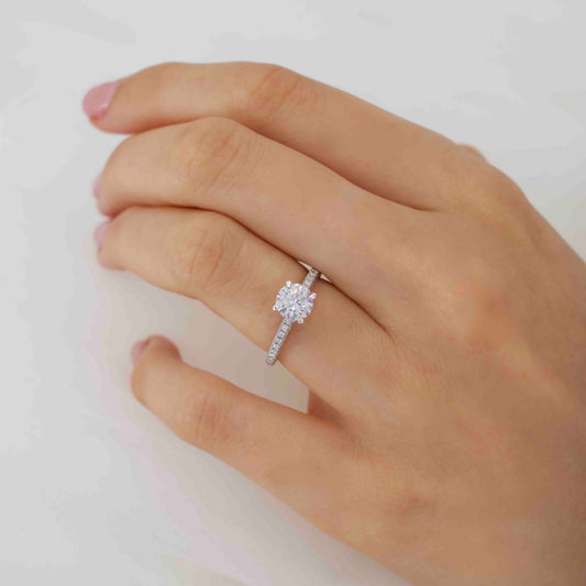 1 CT Round Hidden Halo & Pave Lab Grown Diamond Engagement Ring