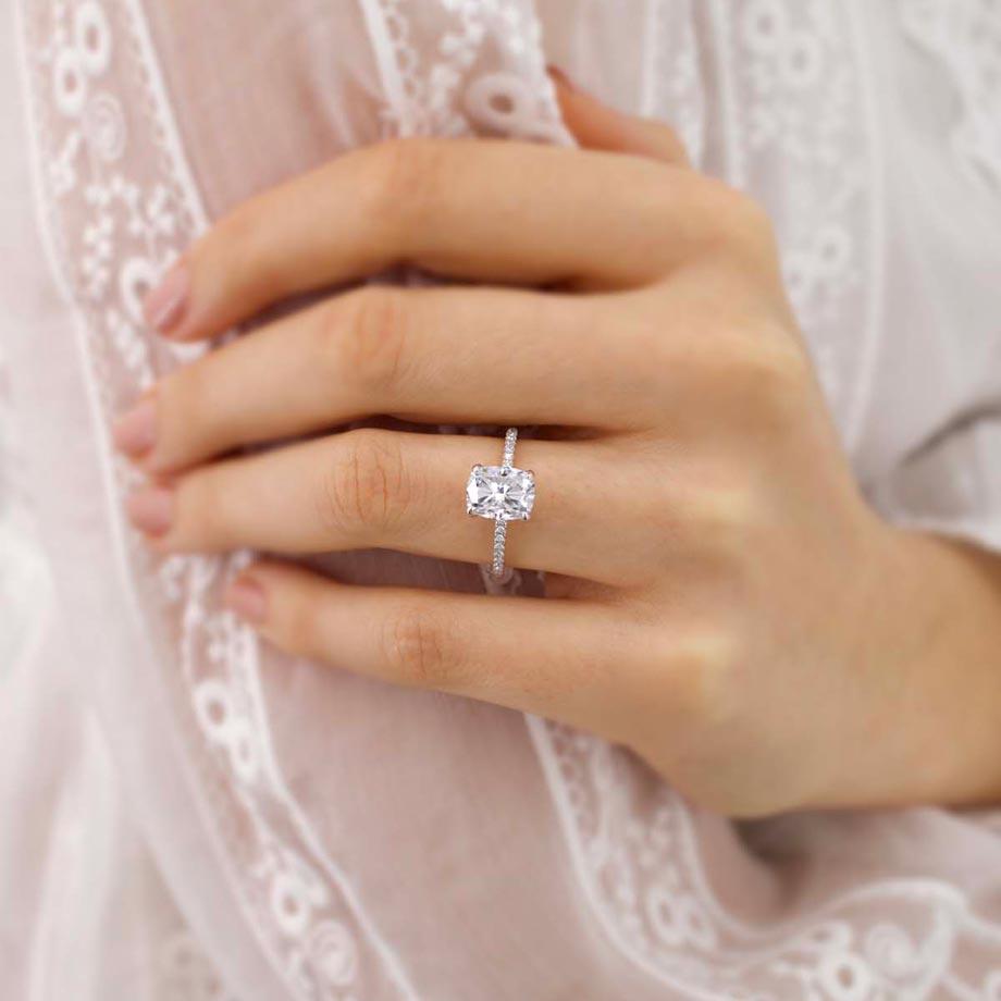 1.75 CT Elongated Cushion Pave Lab Grown Diamond Engagement Ring