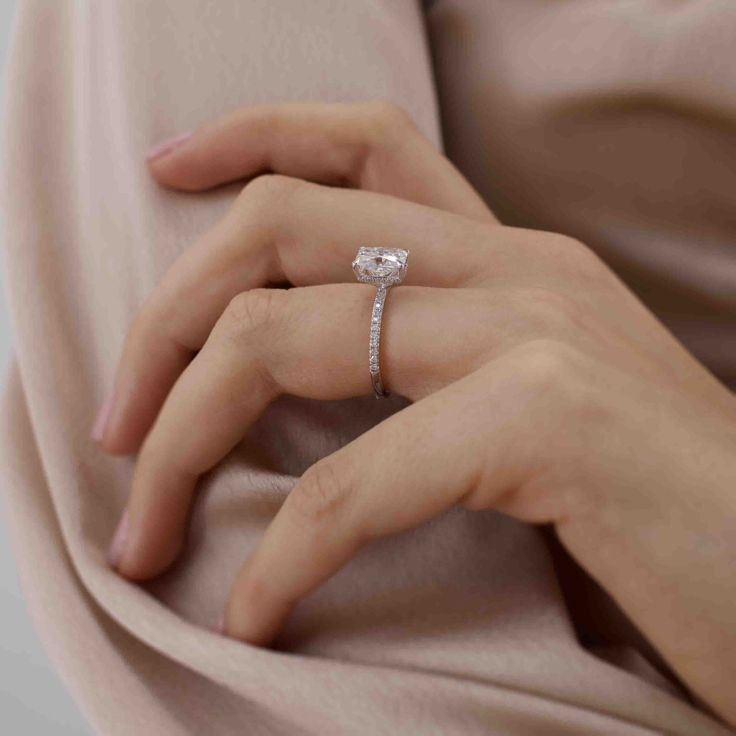 1.8 CT Radiant Hidden Halo & Pave Lab Grown Diamond Engagement Ring