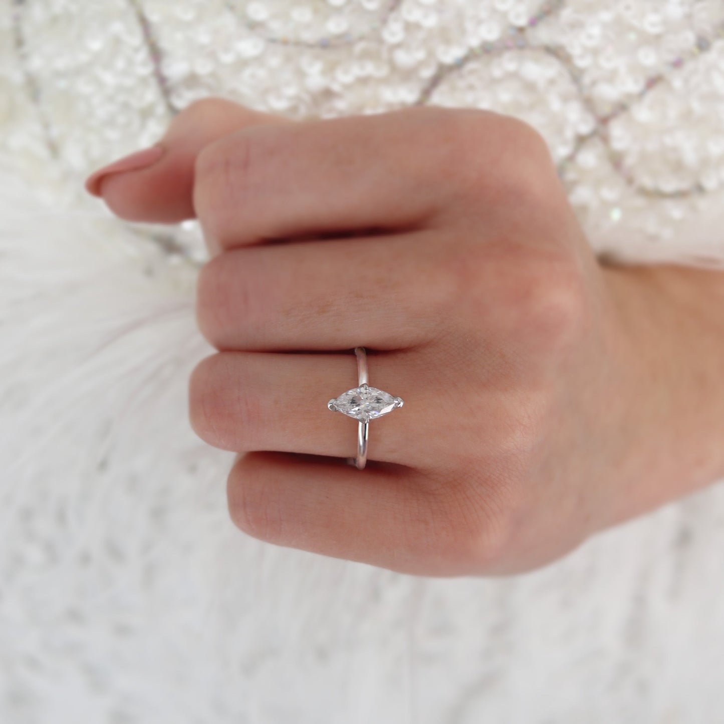 1 CT Marquise Solitaire  Lab Grown Diamond Engagement Ring