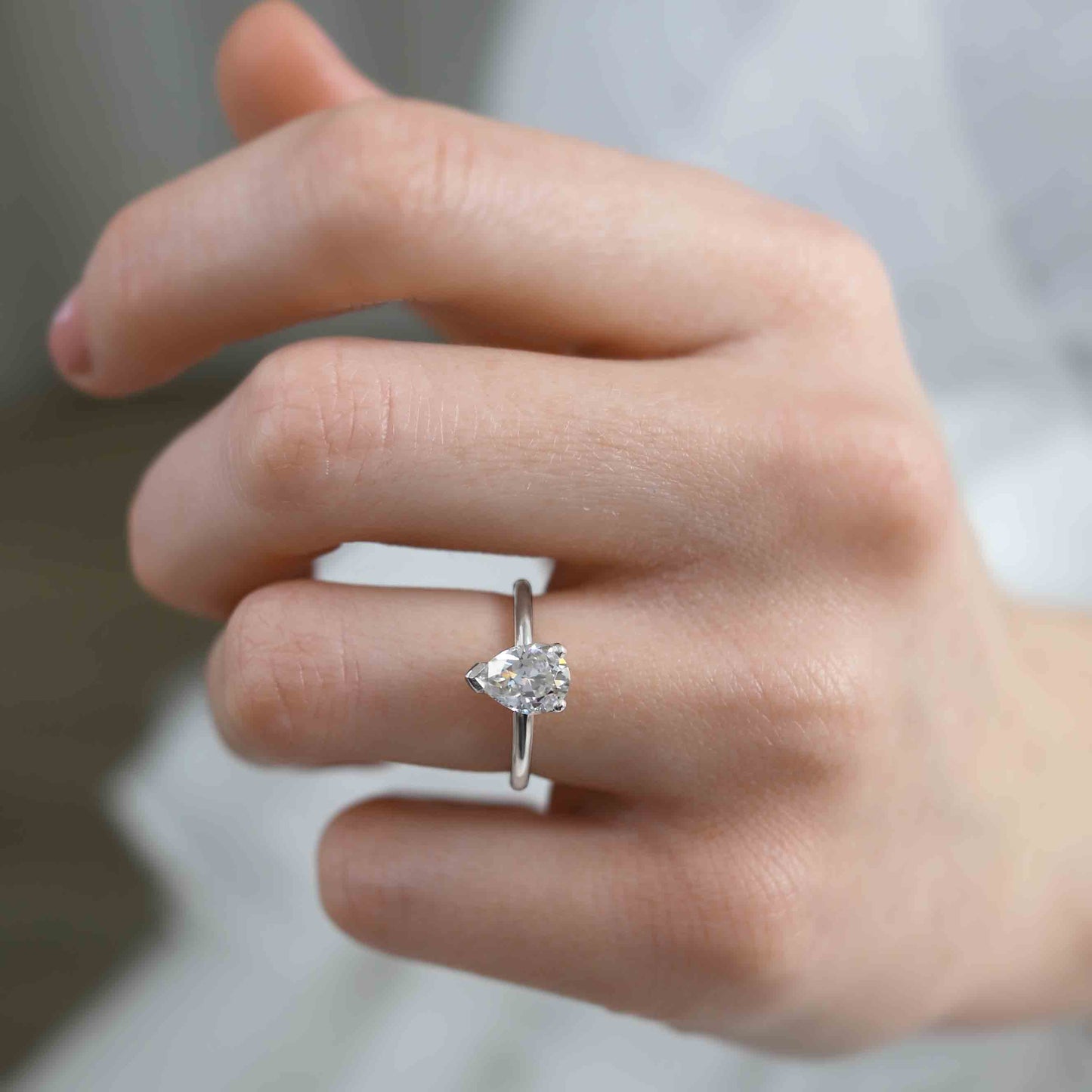 0.94 CT Pear Solitaire Lab Grown Diamond Engagement Ring