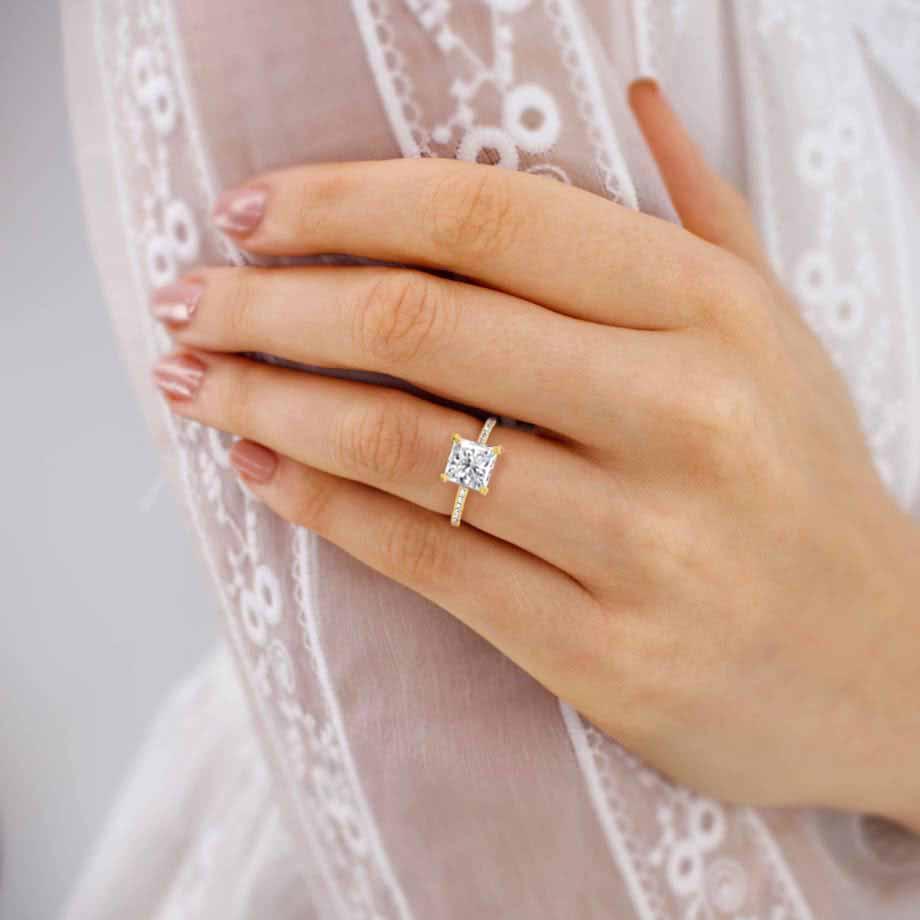1.2 CT Princess Pave Lab Grown Diamond Engagement Ring