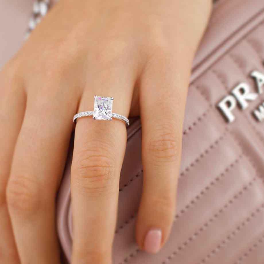 1.8 CT Radiant Pave Lab Grown Diamond Engagement Ring