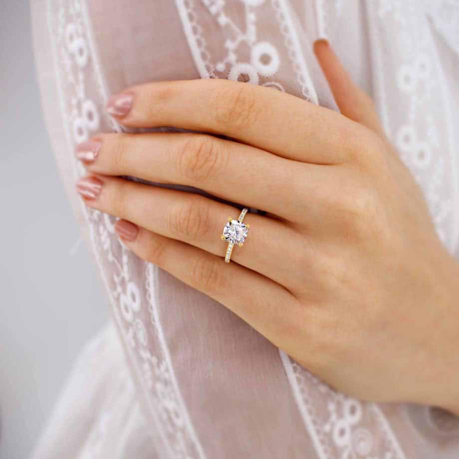 1.3 CT Cushion Pave Lab Grown Diamond Engagement Ring