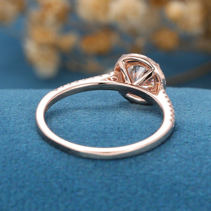 0.68 CT Round Halo & Pave Lab Grown Diamond Engagement Ring