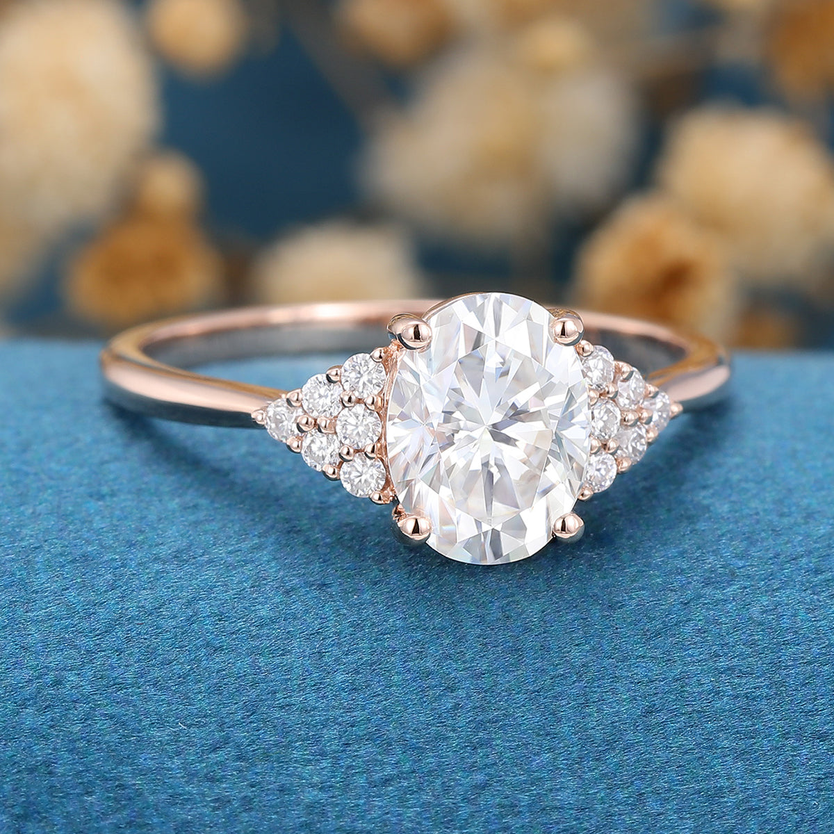 1.33 CT Oval Cluster Lab Grown Diamond Engagement Ring