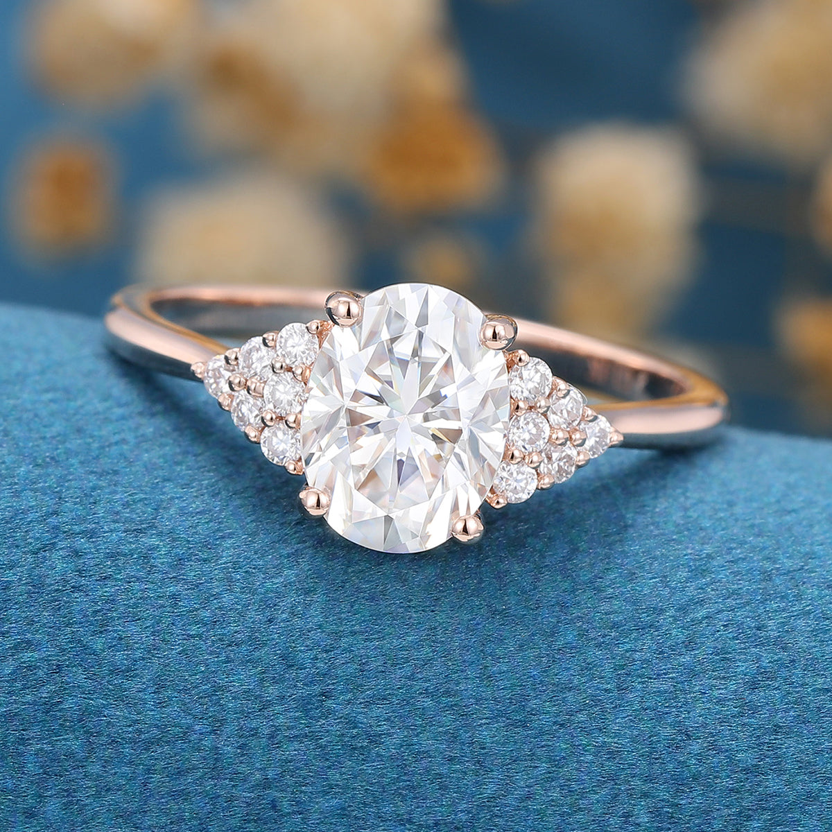 1.33 CT Oval Cluster Lab Grown Diamond Engagement Ring