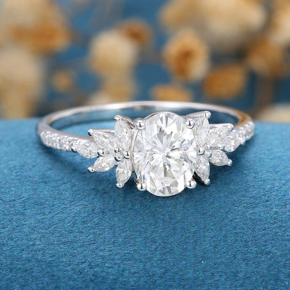 1.33 CT Oval Cluster Lab Grown Diamond Engagement Ring