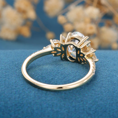1.33 CT Oval Cluster Lab Grown Diamond Engagement Ring
