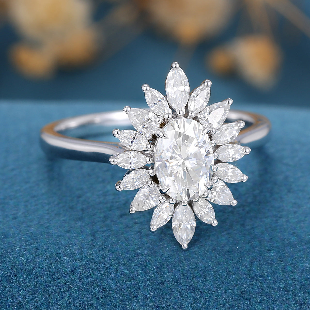 0.84 CT Oval Cluster Lab Grown Diamond Engagement Ring