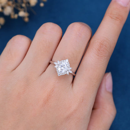 0.84 CT Oval Cluster Lab Grown Diamond Engagement Ring
