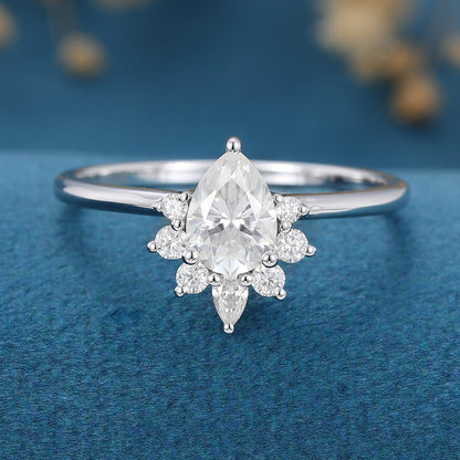 0.69 CT Pear Cluster Lab Grown Diamond Engagement Ring