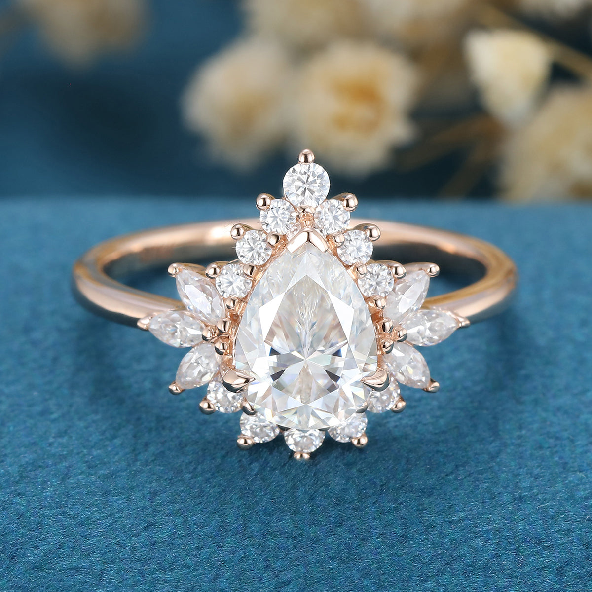 1 CT Pear Cluster Lab Grown Diamond Engagement Ring