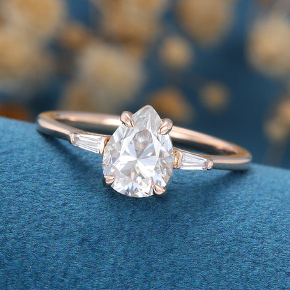 1 CT Pear Three Stone Lab Grown Diamond Engagement Ring