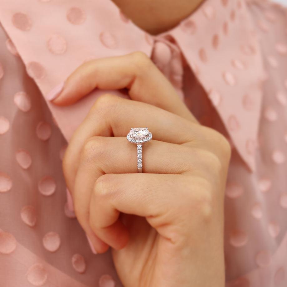1.5 CT Oval Halo & Pave Lab Grown Diamond Engagement Ring