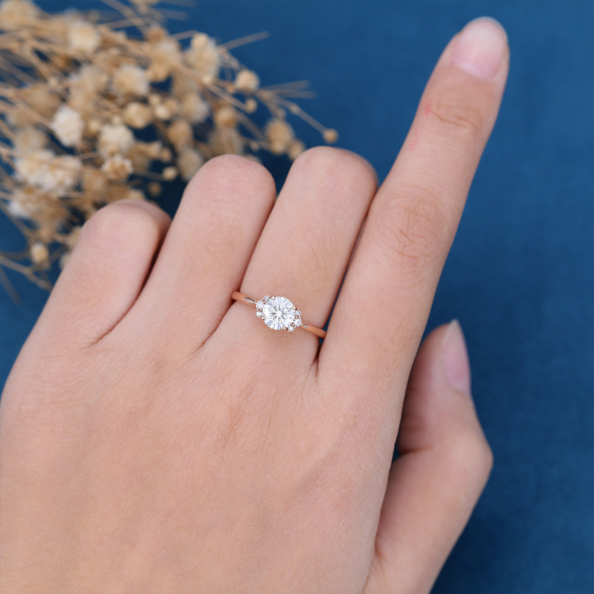 0.68 CT Round Cluster Lab Grown Diamond Engagement Ring