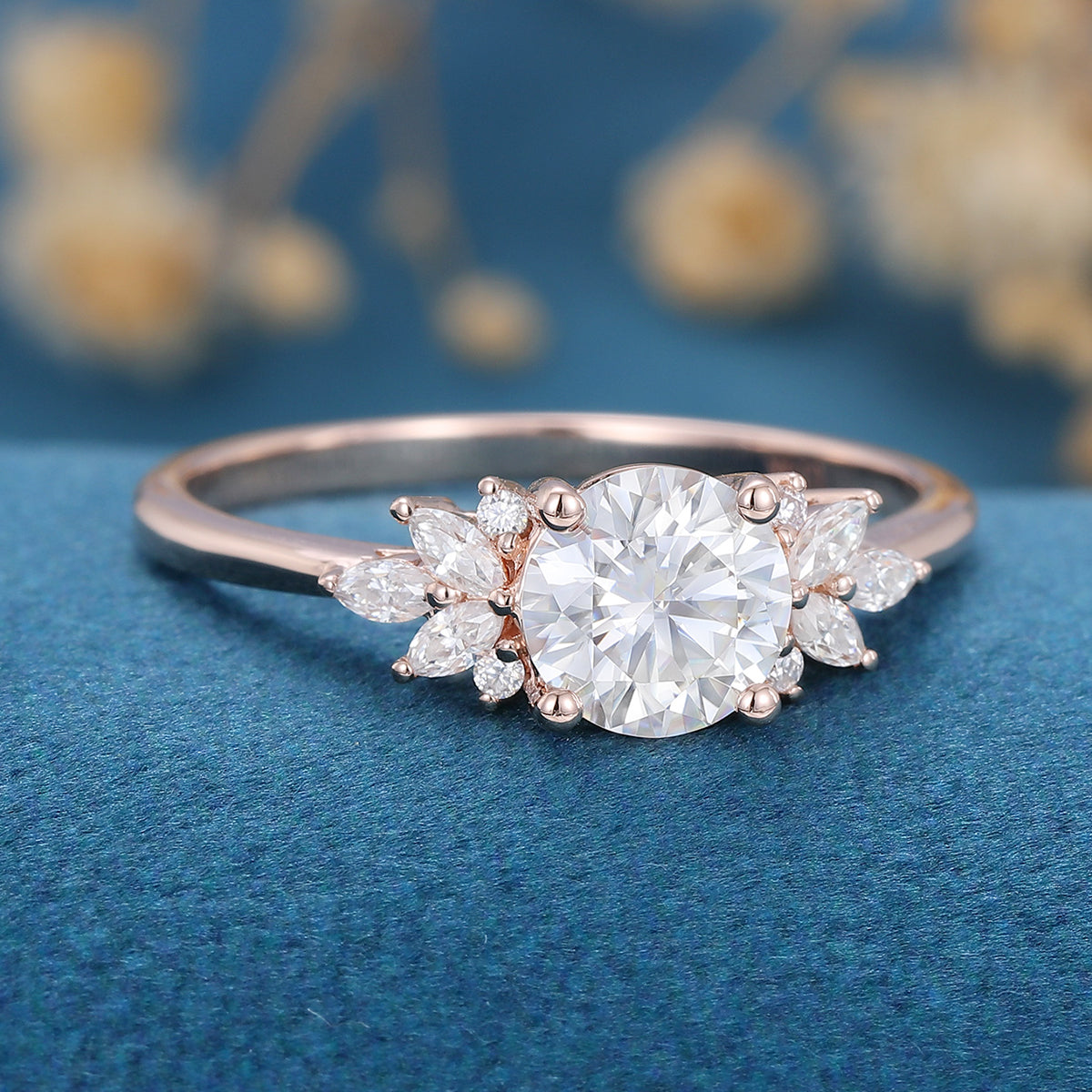 1.21 CT Round Cluster Lab Grown Diamond Engagement Ring