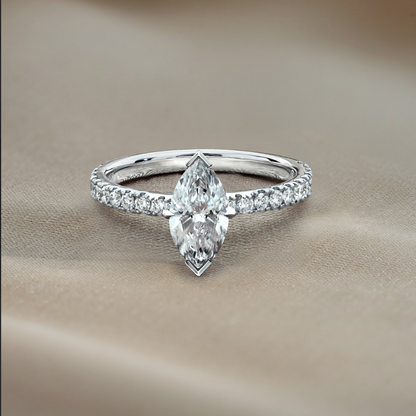 1.02 CT Marquise Pave Moissanite Engagement Ring