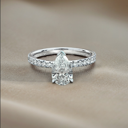 1.05 CT Pear Pave Moissanite Engagement Ring