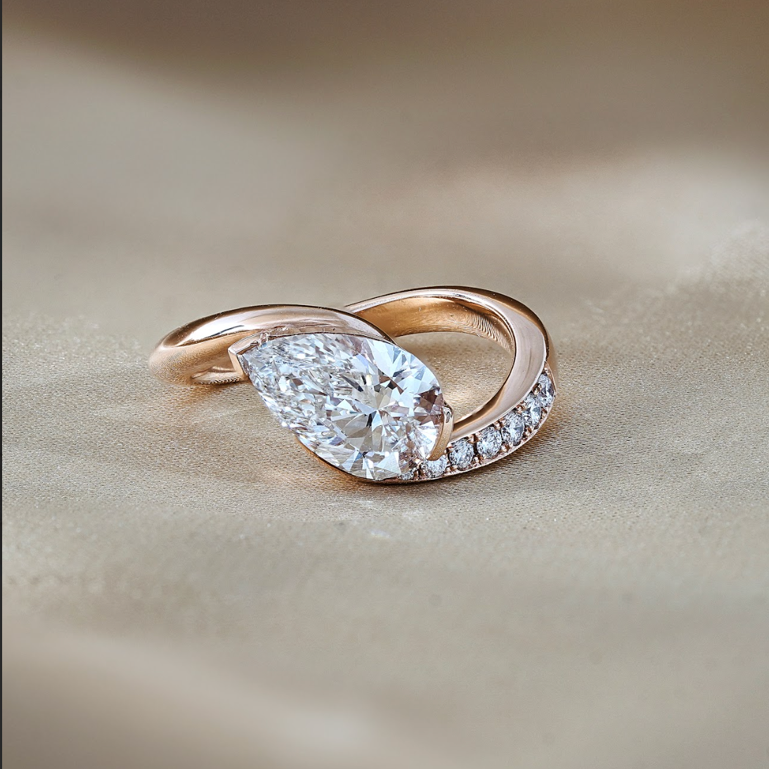 1.54CT East West Pear Swirl Pave Moissanite Engagement Ring
