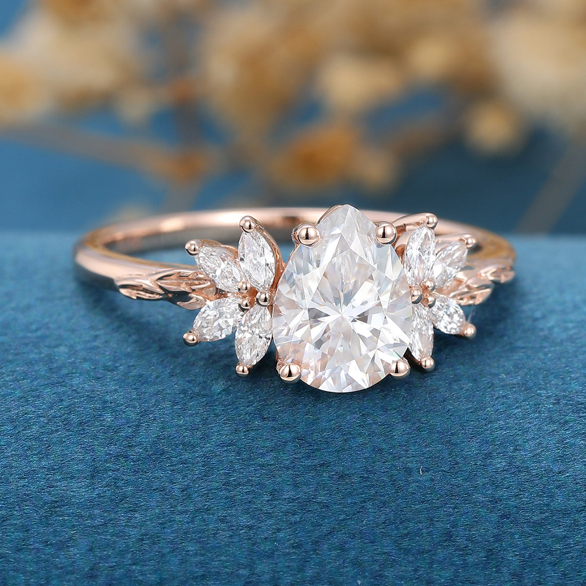 1 CT Pear Cluster Lab Grown Diamond Engagement Ring