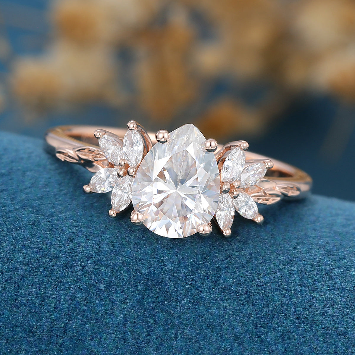 1 CT Pear Cluster Lab Grown Diamond Engagement Ring