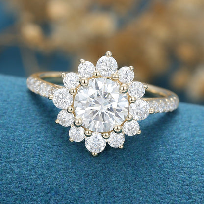 0.88 CT Round Halo & Pave Lab Grown Diamond Engagement Ring