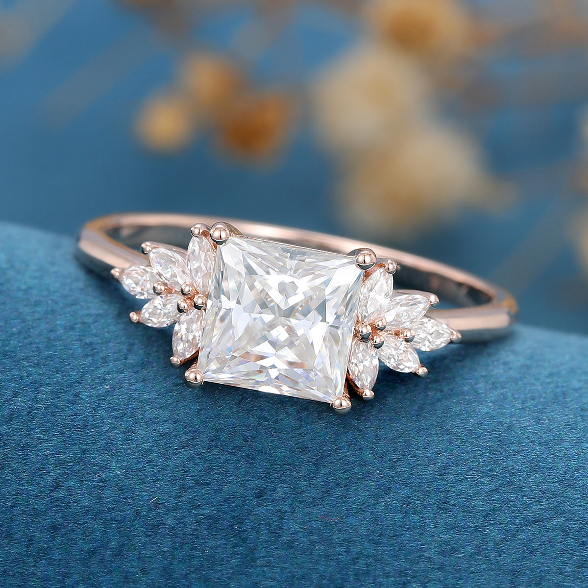 1.75 CT Princess Cluster Lab Grown Diamond Engagement Ring