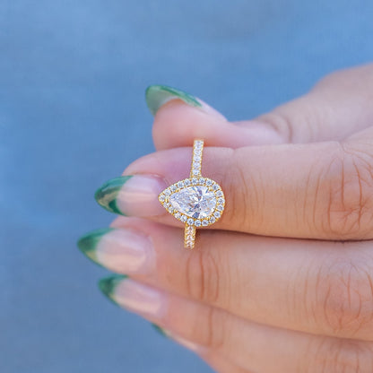 1.33 CT Pear Halo & Pave Moissanite Engagement Ring