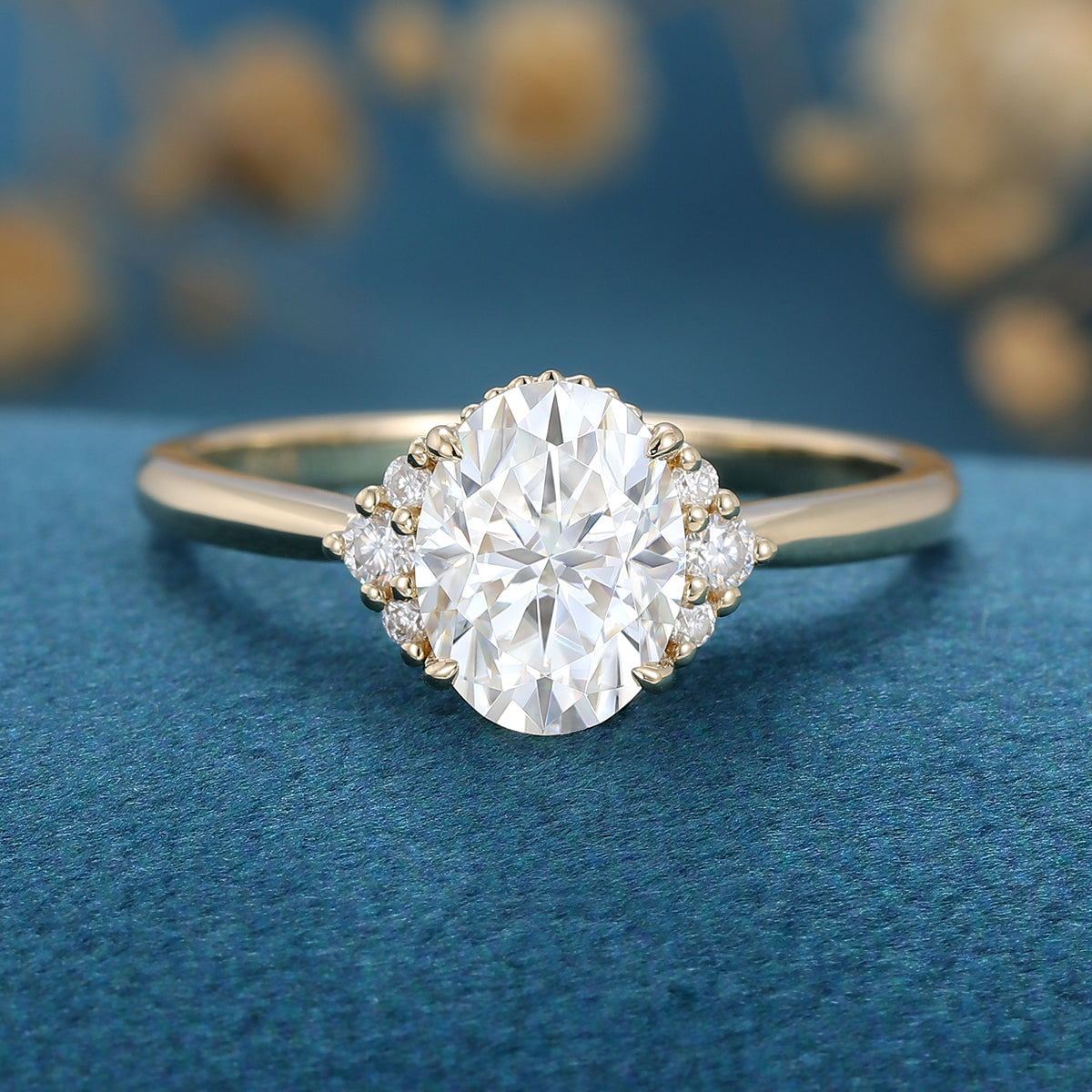 1.33 CT Oval Cluster Lab Grown Diamond Engagement Ring
