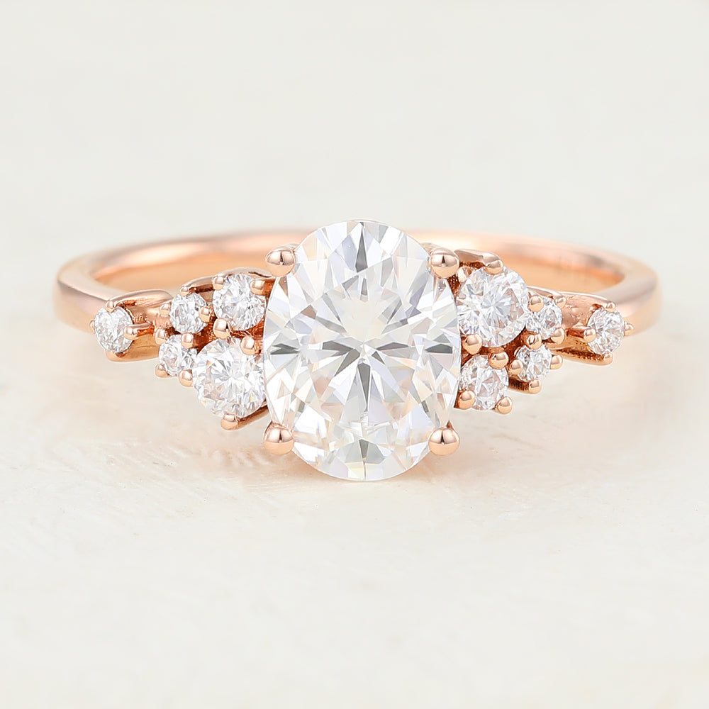 1.33 CT Oval Cluster Moissanite Engagement Ring