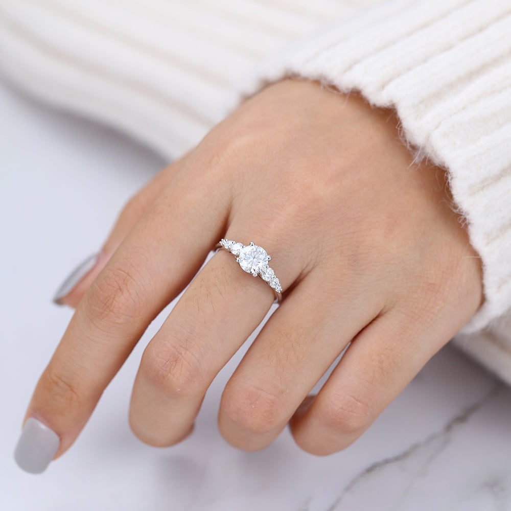 0.88 CT Round Pave Moissanite Engagement Ring