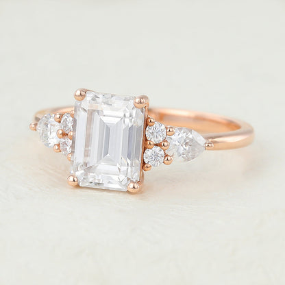 1.6 CT Emerald Cluster Lab-Grown Diamond Engagement Ring