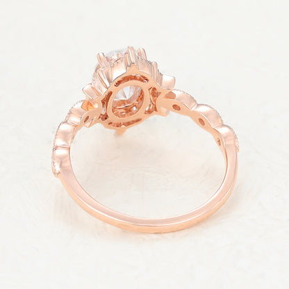 1.33 CT Oval Vintage Cluster & Pave Lab-Grown Diamond Engagement Ring